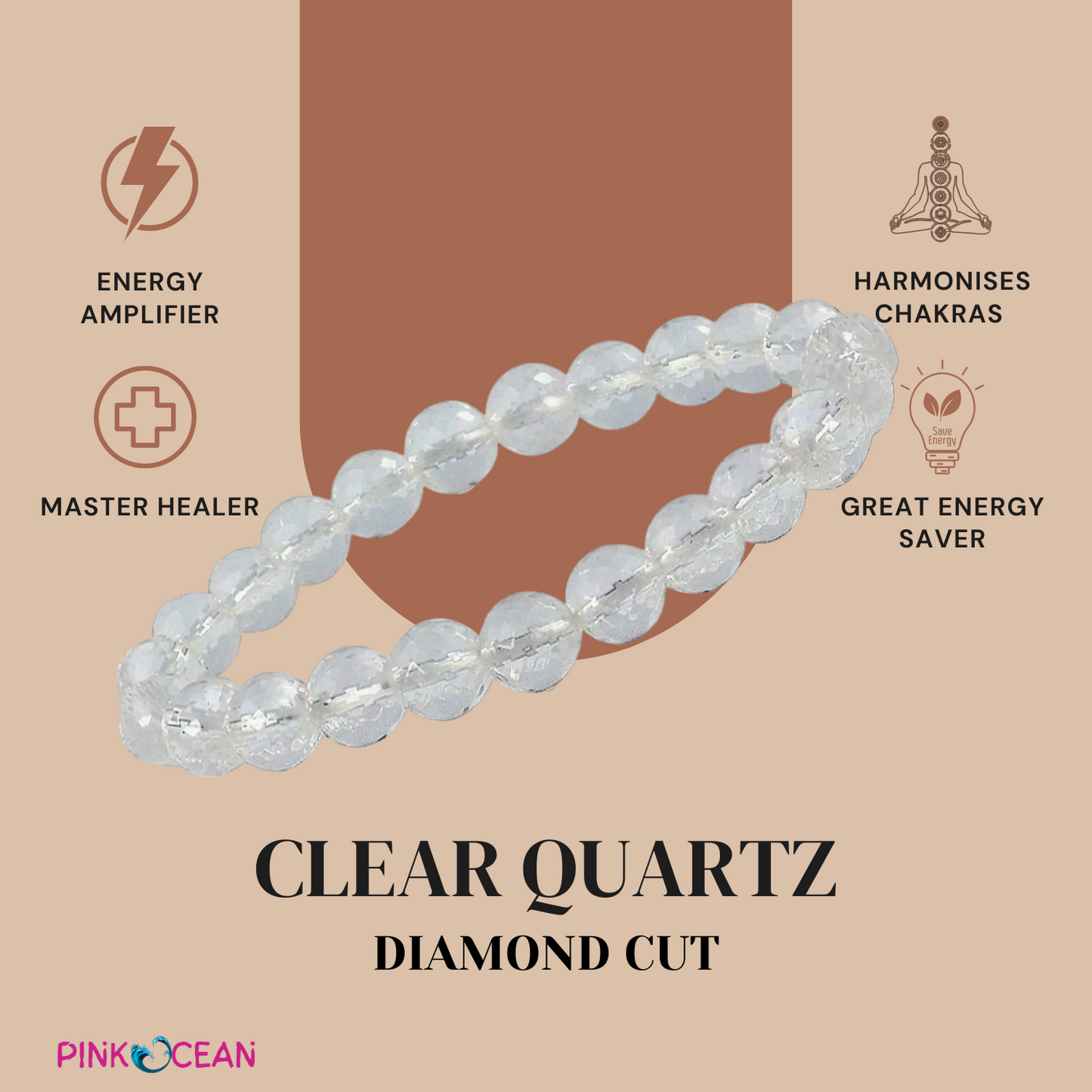 PinkOcean CLEAR QUARTZ- DIAMOND CUT Bracelet