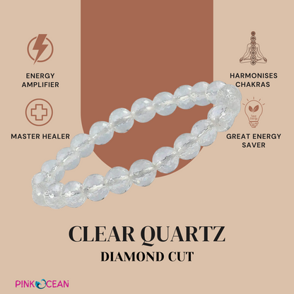 PinkOcean CLEAR QUARTZ- DIAMOND CUT Bracelet