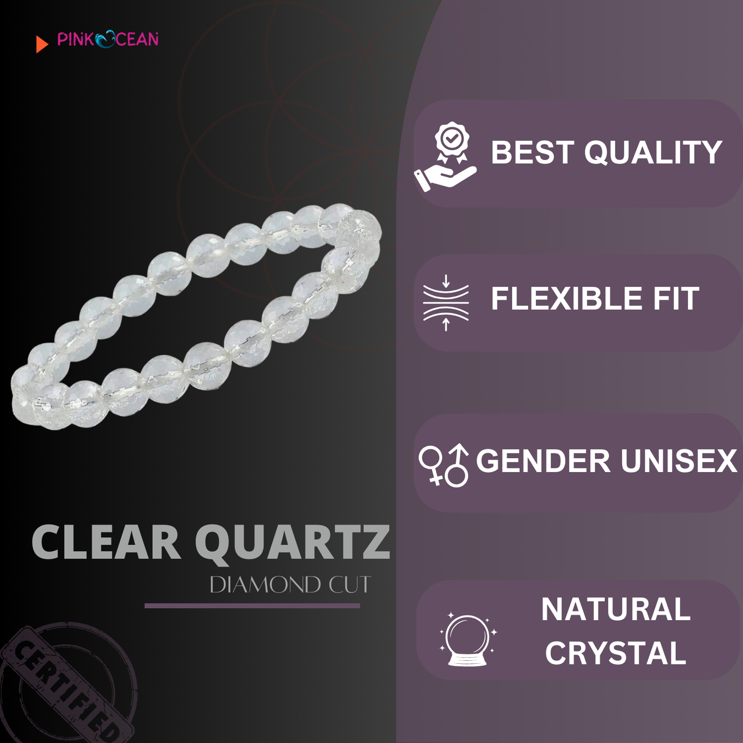 PinkOcean CLEAR QUARTZ- DIAMOND CUT Bracelet